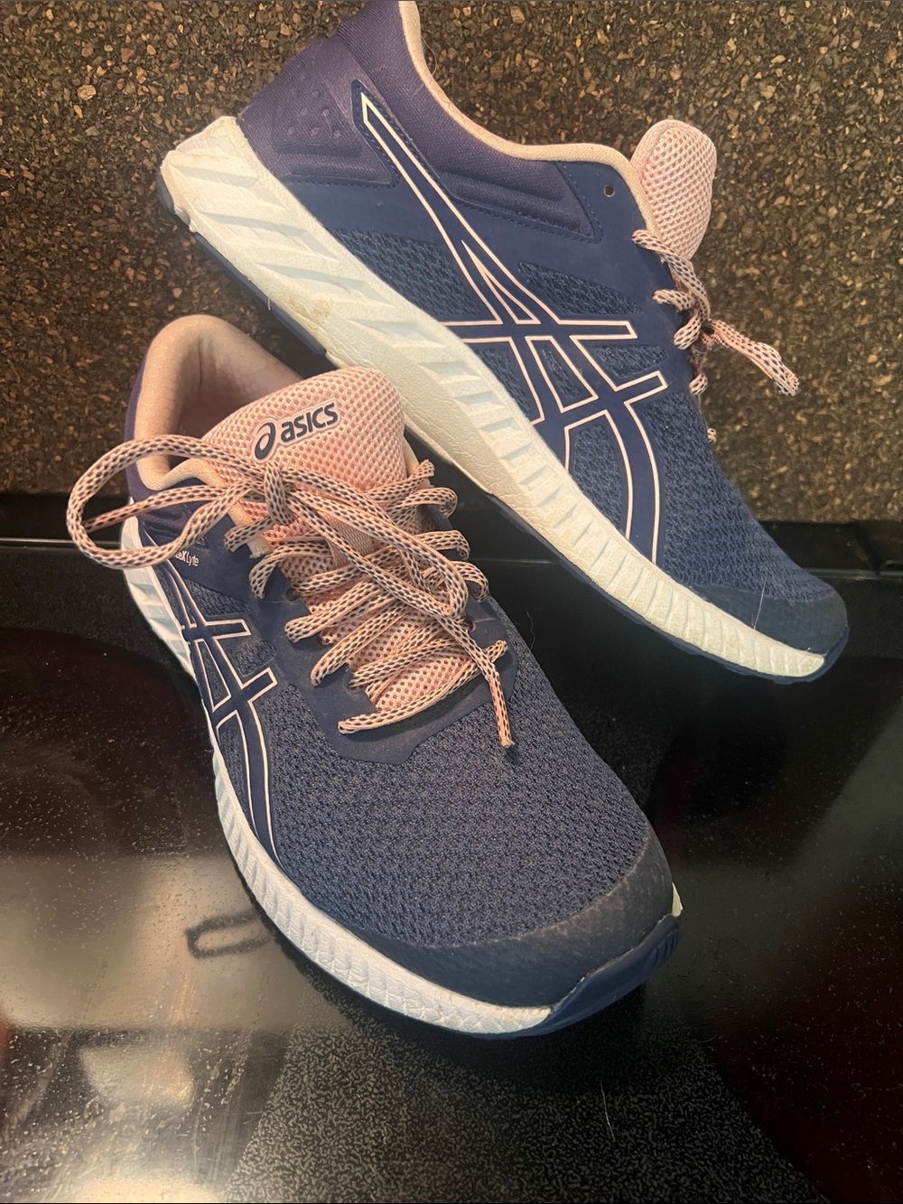 Asics Women's Navy Blue and Light Pink Athletic Running Shoes